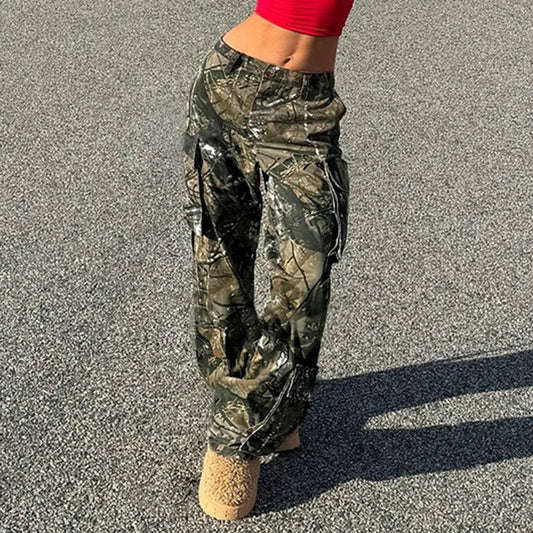 Y2K Fashion Camouflage Pants Women Autumn Vintage Harajuku Straight Trousers Grunge Style Joggers Streetwear Outfits