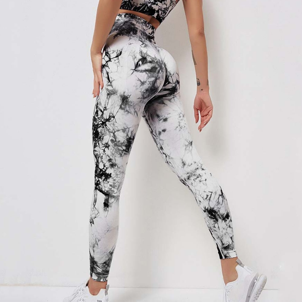 VibeMartini Yoga Leggings For Fitness Women Sport Tights Seamless Scrunch Butt Legging High Waist Sportswear Tie Dye Workout Tights Gym Pant