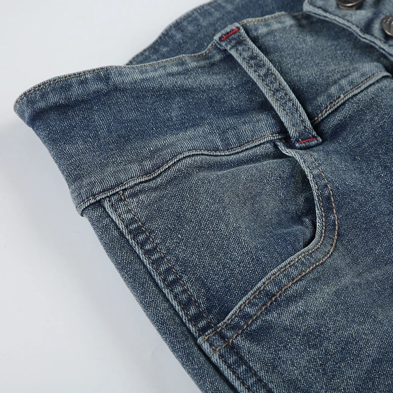 Y2K Low Waist Flare Jeans Vintage High Street Casual Denim Trousers Korean Fashion Slim Lady Trumpet Pants Spring