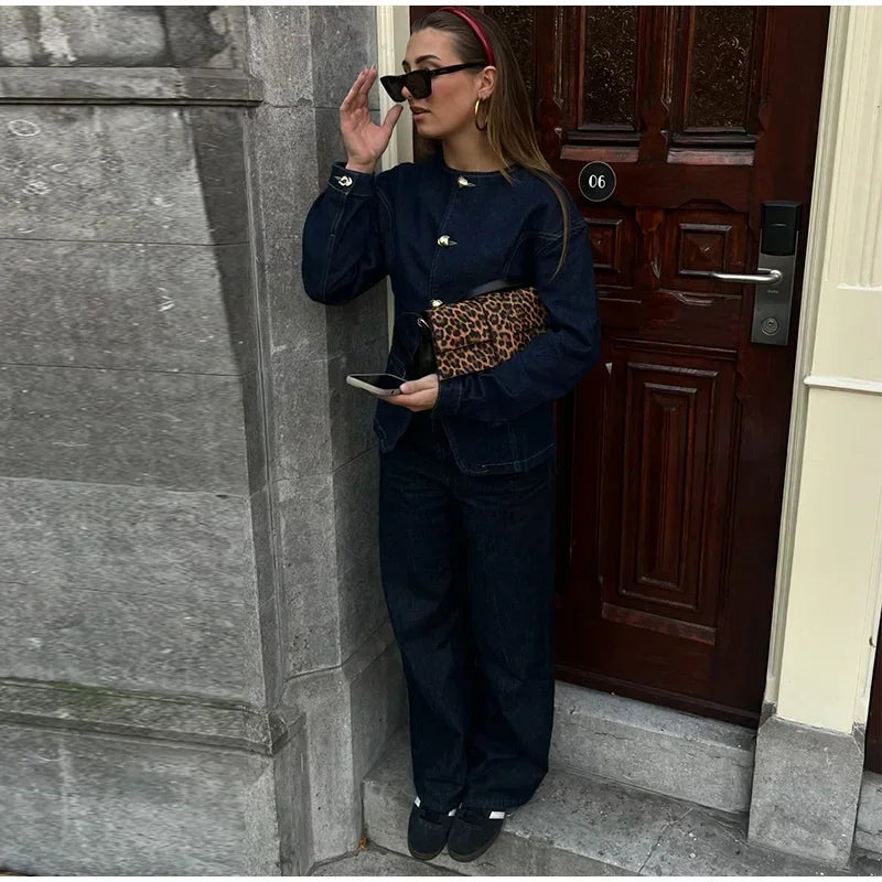 TAVIMART  -  Fashion Y2K Denim Jacket For Women 2025 Spring Elegant O-neck Single Breasted Coat Female Chic Street Long Sleeve Lady Outerwear