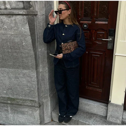 TAVIMART  -  Fashion Y2K Denim Jacket For Women 2025 Spring Elegant O-neck Single Breasted Coat Female Chic Street Long Sleeve Lady Outerwear