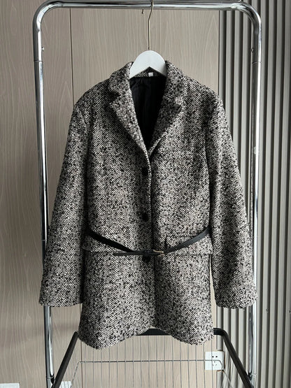 Autumn/Winter New women's ZW series with belt tweed loose version of waist waist suit jacket 3736247