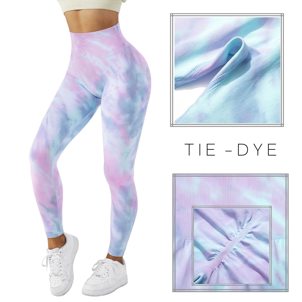 VibeMartini Yoga Leggings For Fitness Women Sport Tights Seamless Scrunch Butt Legging High Waist Sportswear Tie Dye Workout Tights Gym Pant