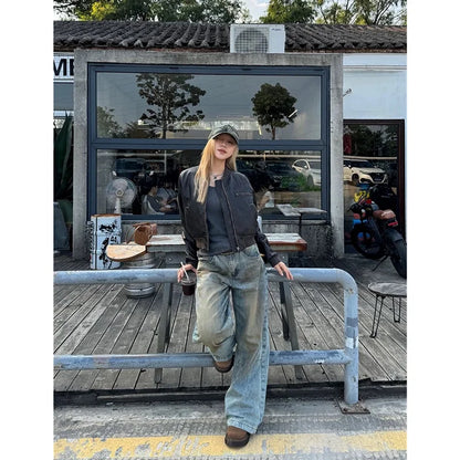 Women's Street Casual 2000s Pants Baggy Y2K Wide Leg Washed Grunge Denim Trouser American Vintage High Waist Straight Emo Jeans