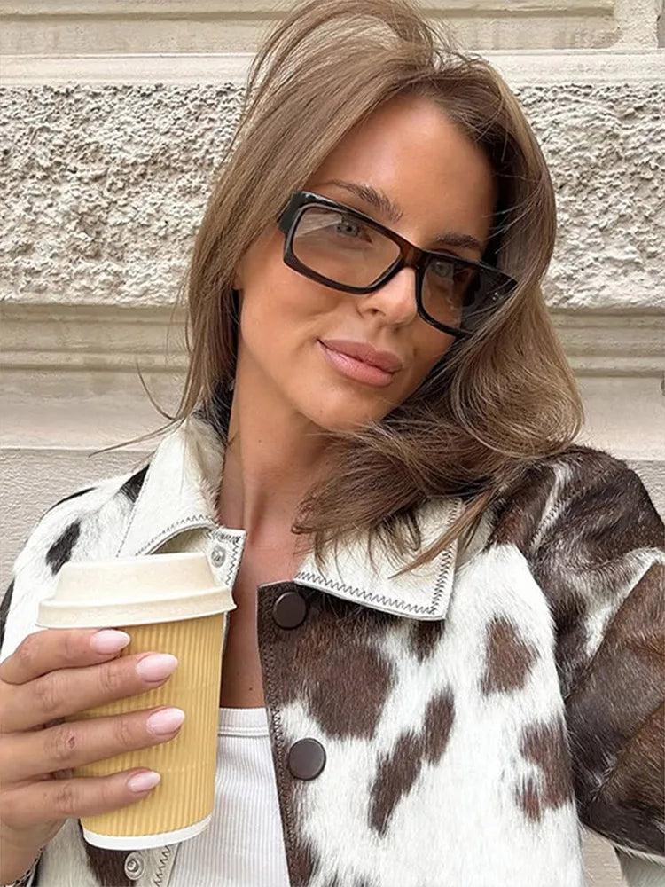 Chic Patchwork Printed Women 's Jackets Vintage Laple Zipper Full Sleeve Short Jacket Lady 2025 Autumn Fashion Female Streetwear