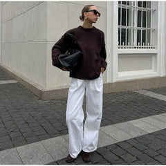Vintage Solid Knit Women Pullover Elegant Long Sleeve O-neck Patchwork Female Sweaters 2025 Autumn Casual Lady Knitwears