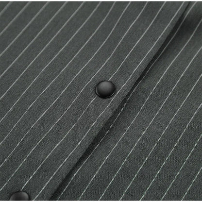 Women Striped Skirt Set Stand Collar Single Breasted Top High Waist Pleated Skirts 2024 Summer Fall New Fashion Lady Office Suit