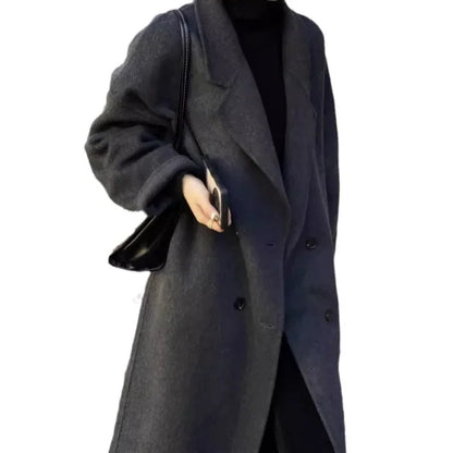 new Women Wool Blend Coat Solid Mid Long Woolen Blazer Thick Warm Blouse Women's Overcoat Office Lady Tops Autumn Winter