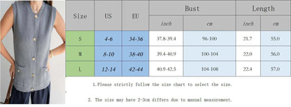 Pocket Solid Cardigan Vest Women O Neck Single Breasted Sleeveless Knit Waistcoat 2025 New Simple Casual Fashion Sweater Jacket