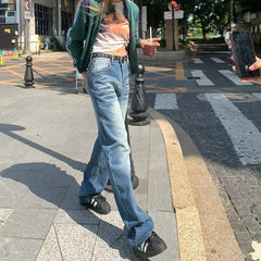 New Style Jeans Women's Spring Autumn American Vibe Vintage Light Blue Wash New Trench Wide Leg Straight-leg Denim