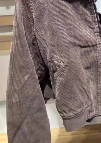 Casual Women Jacket Autumn Fashion Ladies Vintage Brown Corduroy Short Comfortable Zipper Jacket For Women's Chic Tops