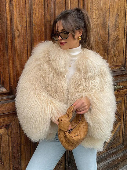 Luxury Warm Fluffy Faux Fur Coat 2024 Women Fashion Solid Long Sleeve Short Coats Winter Female Casual High Street Outercoat