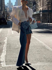 Y2K Summer Skirt Women Korean Fashion Blue A Line Mini Bodycon Jean Skirts Sexy Streetwear Floral High Waist Denim