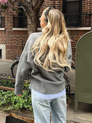 V-neck Pullover Woman Loose Short Autumn Winter Solid Zippers Women's Sweater Soft Casual Knitwear Lady All-match Long Sleeve