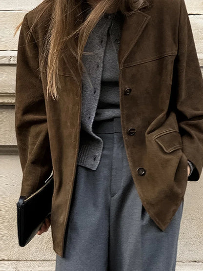 Fashion Turn Down Collar Suit Jacket for Women Casual Long Sleeve Single Breasted Female Coats Autumn Office Ladies Suits