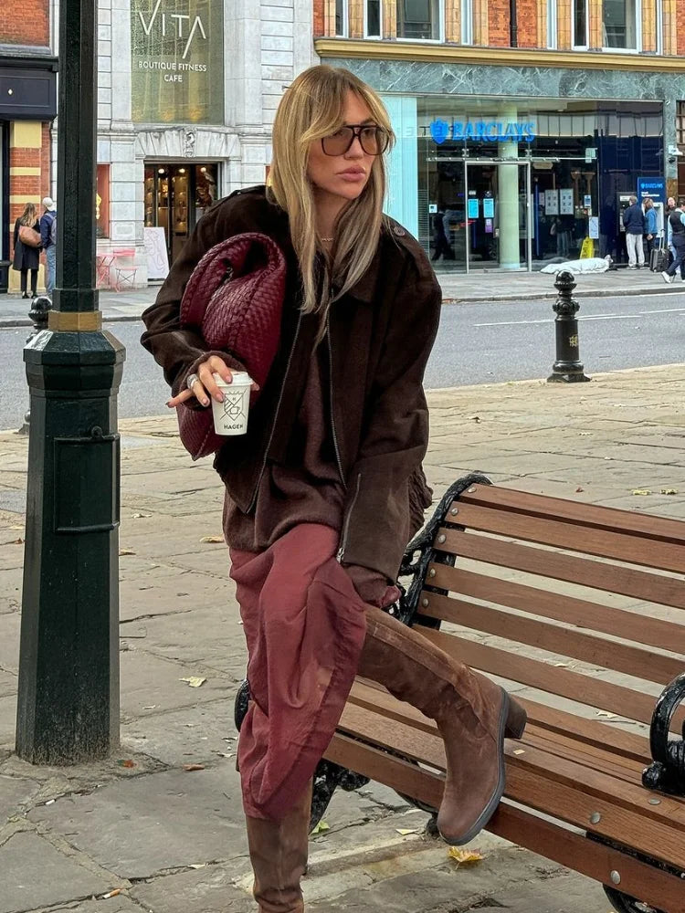 Fashion Lapel Collar Women Long Sleeve Zipper Coats Vintage Slim Solid Short Jackets New Autumn Causal Warm Office Outwear