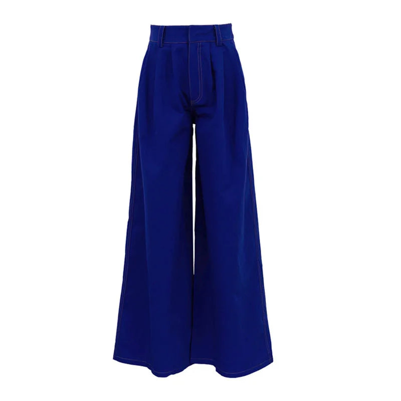 Wide Leg Fashion Pleated Pants For Women Loose High Waist Straight Striped Blue Street Pants Female 2025 Spring Street Trousers