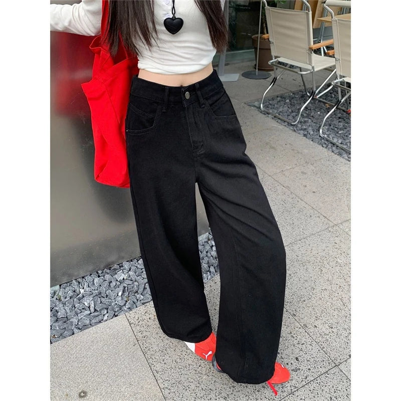 Women's High Waisted Wide Leg Black Pants Cool Girl Clothes Straight Streetwear Female Casual Loose Solid Color Trouser