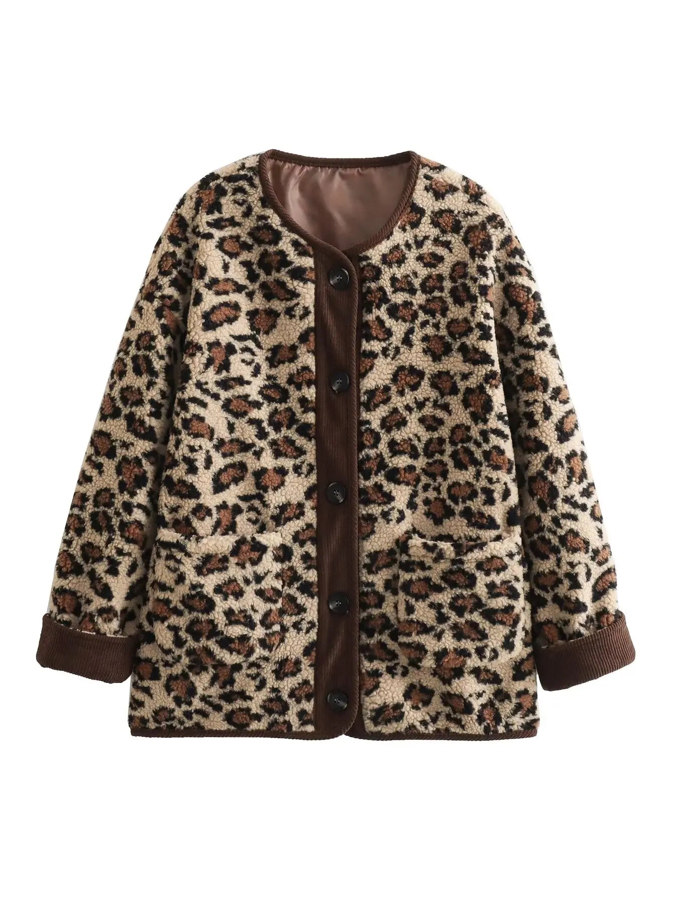 Women Fashion Jacket Winter Casual Ladies Commuter Leopard-print Lamb Wool Solid Jacket For Women's Outwears