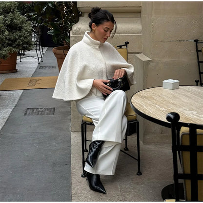 Elegant Cloak Women Loose High Neck A Line Hidden Button Coats Female 2025 Spring New Fashion Solid Soft Chic Cloaks Lady