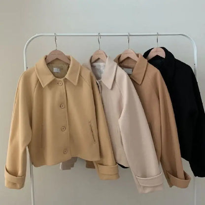 Short Cashmere Coat for Women, Wool Overcoat, Lapel Collar, Single Breasted, Female Outerwear, Autumn and Winter,