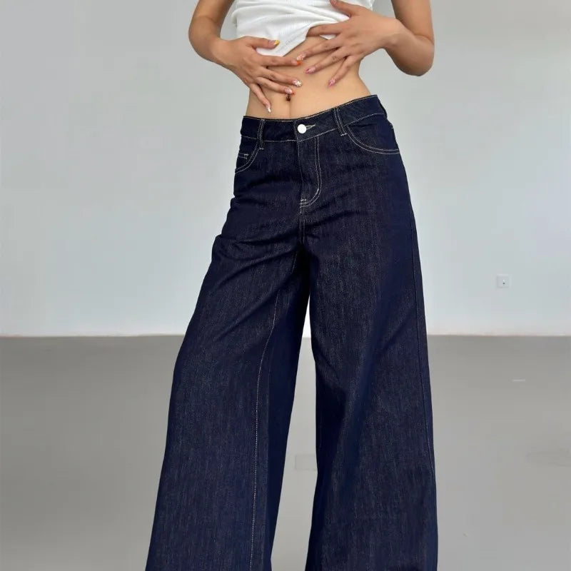 Y2k Vintage Blue Jeans Woman America Retro Baggy Harajuku Casual Denim Pants Korean Style Wide Leg High Waist Trousers