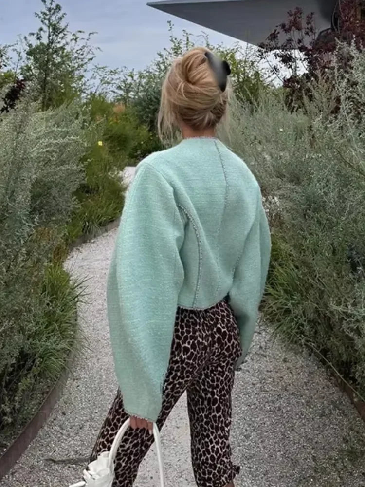 Fashion Oversize O-neck Solid Cropped Coat Women Single Breasted Long Sleeves Casual Jacket Autumn Lady Street Commute Outerwear