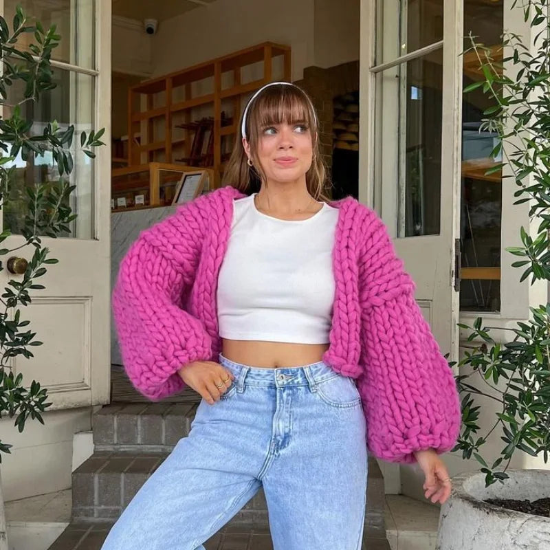 Knitted Twist Chic Cardigans Women Elegant Long Sleeve Loose O-neck Sweaters Female Autumn Vintage All-match Coats Tops