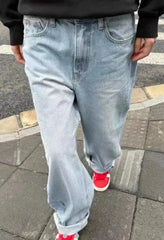 Spring Summer Vintage Loose Jeans Women High Waist Pockets Fashion Streetwear Straight Denim Pants American Trousers