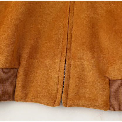 Women Patchwork Suede Jackets Long Sleeve Pocket Zipped Stand Coats 2024 Autumn Winter New Fashion Commuting Top Outerwears