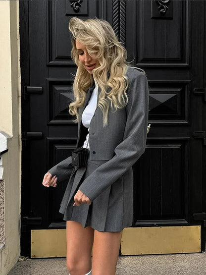 Women Striped Skirt Set Stand Collar Single Breasted Top High Waist Pleated Skirts 2024 Summer Fall New Fashion Lady Office Suit