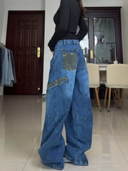 Leopard Spliced Cargo Jeans Women Y2k Streetwear Casual Oversized Pocket Kpop Wide Leg Denim Pants Hip Hop Retro Bottoms