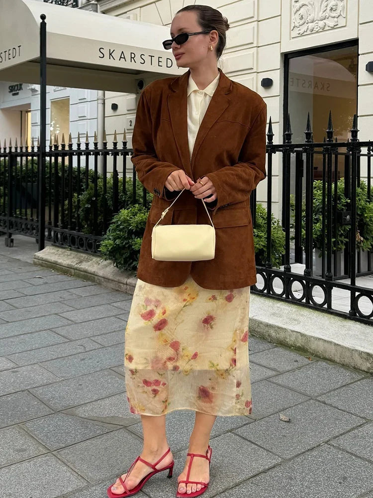 Women Autumn And Winter Suede Single-breasted Blazer Female Chic High Street Fashion Casual Lapel Long Sleeve Coat Mujer