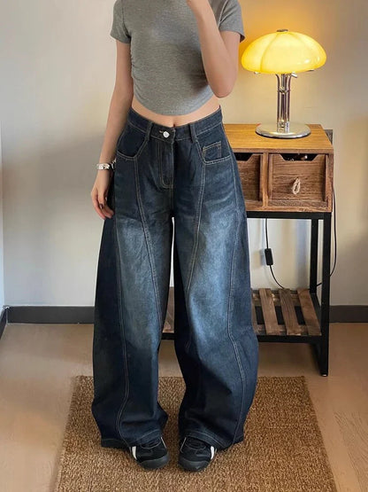 Women's Wide Leg Baggy Casual Denim Trouser Cool Girl High Waisted Streetwear Fashion Pants Female Straight Loose Unisex Jeans