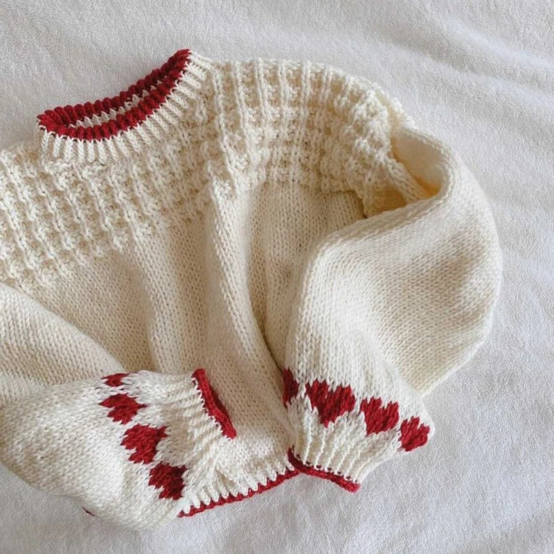 Autumn Knitted Sweater Vintage Heart Pattern Long Sleeve O Neck Loose Knitwear Y2K Aesthetic Grunge Loose Fit Pullovers Jumpers