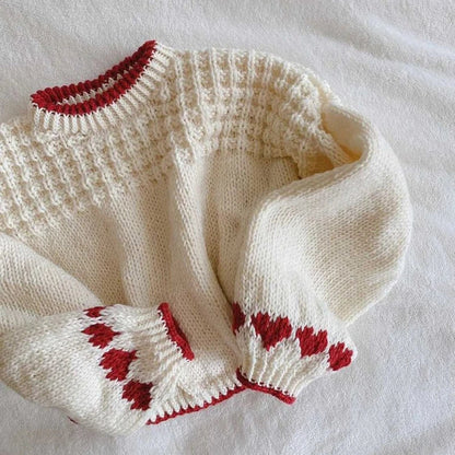 Autumn Knitted Sweater Vintage Heart Pattern Long Sleeve O Neck Loose Knitwear Y2K Aesthetic Grunge Loose Fit Pullovers Jumpers