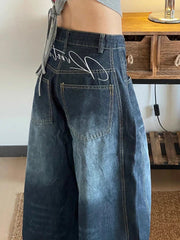 Women's Wide Leg Baggy Casual Denim Trouser Cool Girl High Waisted Streetwear Fashion Pants Female Straight Loose Unisex Jeans