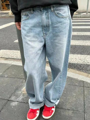 Spring Summer Vintage Loose Jeans Women High Waist Pockets Fashion Streetwear Straight Denim Pants American Trousers