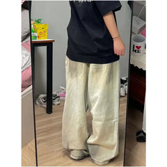 Blue Women Jeans High Waist Vintage Straight LOOSE Denim Y2K Pants Streetwear American Large Size Fashion Wide Leg Denim Trouser