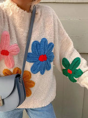 Autumn Knitted Women Sweater Sweet Flower Loose Long Sleeve O-neck Female Pullovers 2025 New Casual Loose Ladies Tops Streetwear