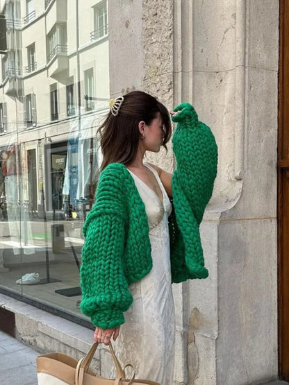 Knitted Twist Chic Cardigans Women Elegant Long Sleeve Loose O-neck Sweaters Female Autumn Vintage All-match Coats Tops