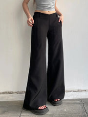 Casual Loose Solid Suitpants Office Lady Basic Mid-Waisted Straight Wide Leg Pants Women Summer Fashion Streetwear