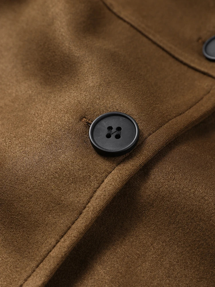 Retro Suede Female Blazer Jacket Chic Lapel Single Breasted Long Sleeve Lady Short Coat Autumn Winter Pockets Lady Outwear