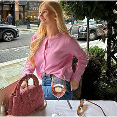 Solid Knit Cardigan Women Round Neck Single Breasted Long Sleeves Sweater Female Autumn New Lady Kintwear