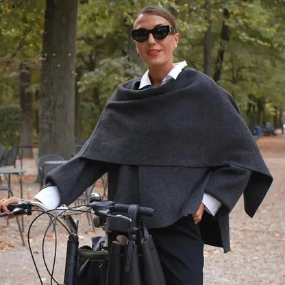 Fashion Asymmetric Scarf Knitted Jacket Women O Neck Single Button Side Slit Solid Loose Coat Winter New Female Chic Outerwear