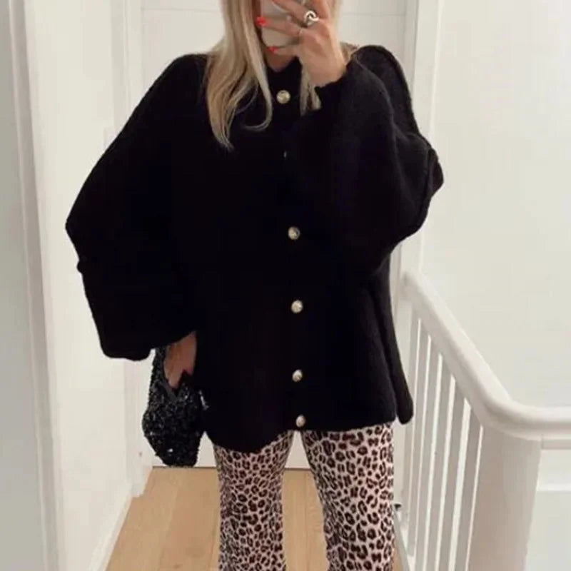 Loose Knitted Sweater Cardigan Women 2024 Autumn Single Breasted O Neck Fashion Top Office Female Casual Coat Female Outfit Top