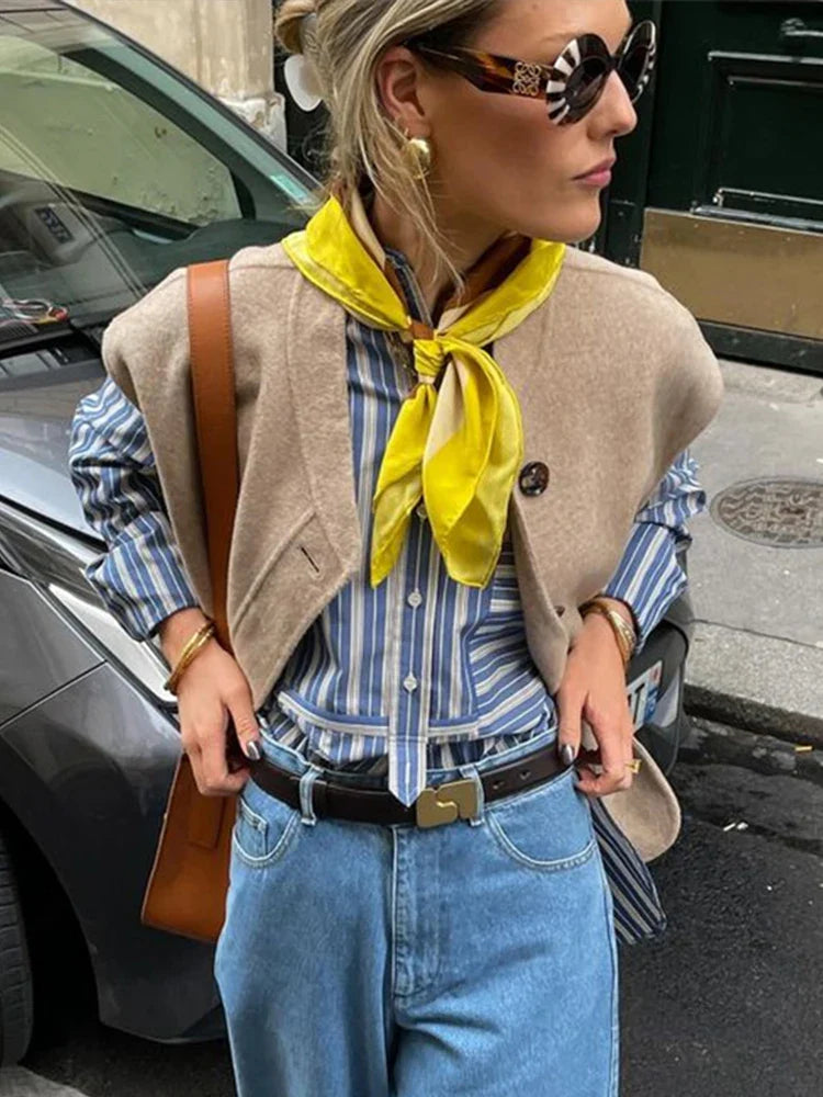 Solid Single Breasted Vest Women Fashion Thick Sleeveless O Neck Pockets Female Waistcoat 2024 Autumn All Match Lady Streetwear