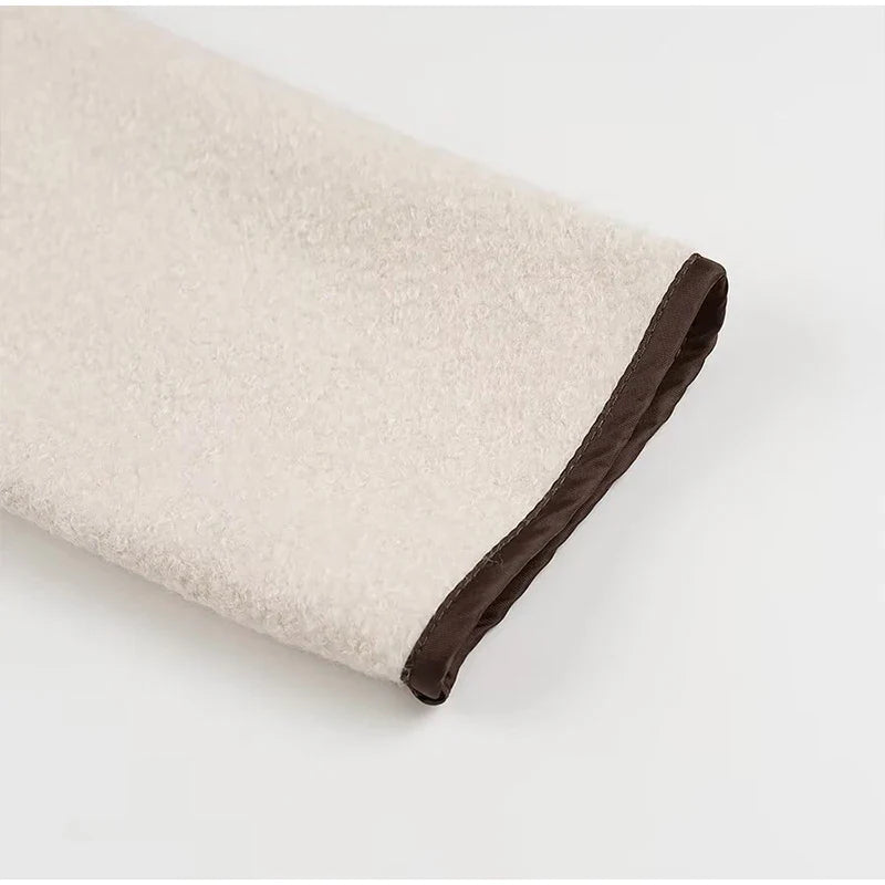 Elegant Women's Lamb Wool Cropped Cardigans Round Neck Lace-Up Long Sleeve Pocket Short Jackets 2024 Autumn New In Outerwears