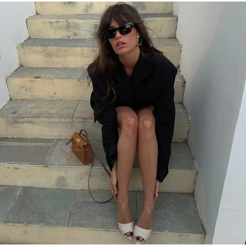 Women's Loose Waist Cinching Belt Full Sleeve Jacket Female Tailored Coat 2025 Chic Retro Elegant Lapel Suit Jackets Streetwear