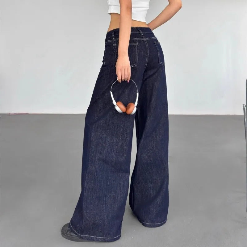 Y2k Vintage Blue Jeans Woman America Retro Baggy Harajuku Casual Denim Pants Korean Style Wide Leg High Waist Trousers
